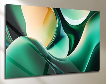 Emerald Green 3D Style Abstract Tempered Glass Wall Art, Modern Home Decor