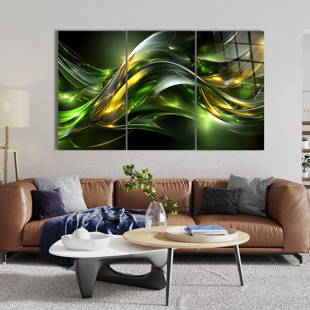 Tempered Glass Wall Art Emerald Green Gold Abstract – Modern Metallic ...
