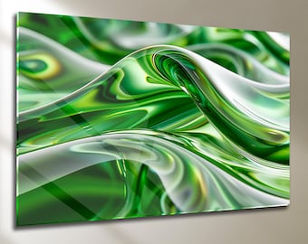 Green Abstract 3D Look Wave Tempered Glass Wall Art – Modern wall Decor