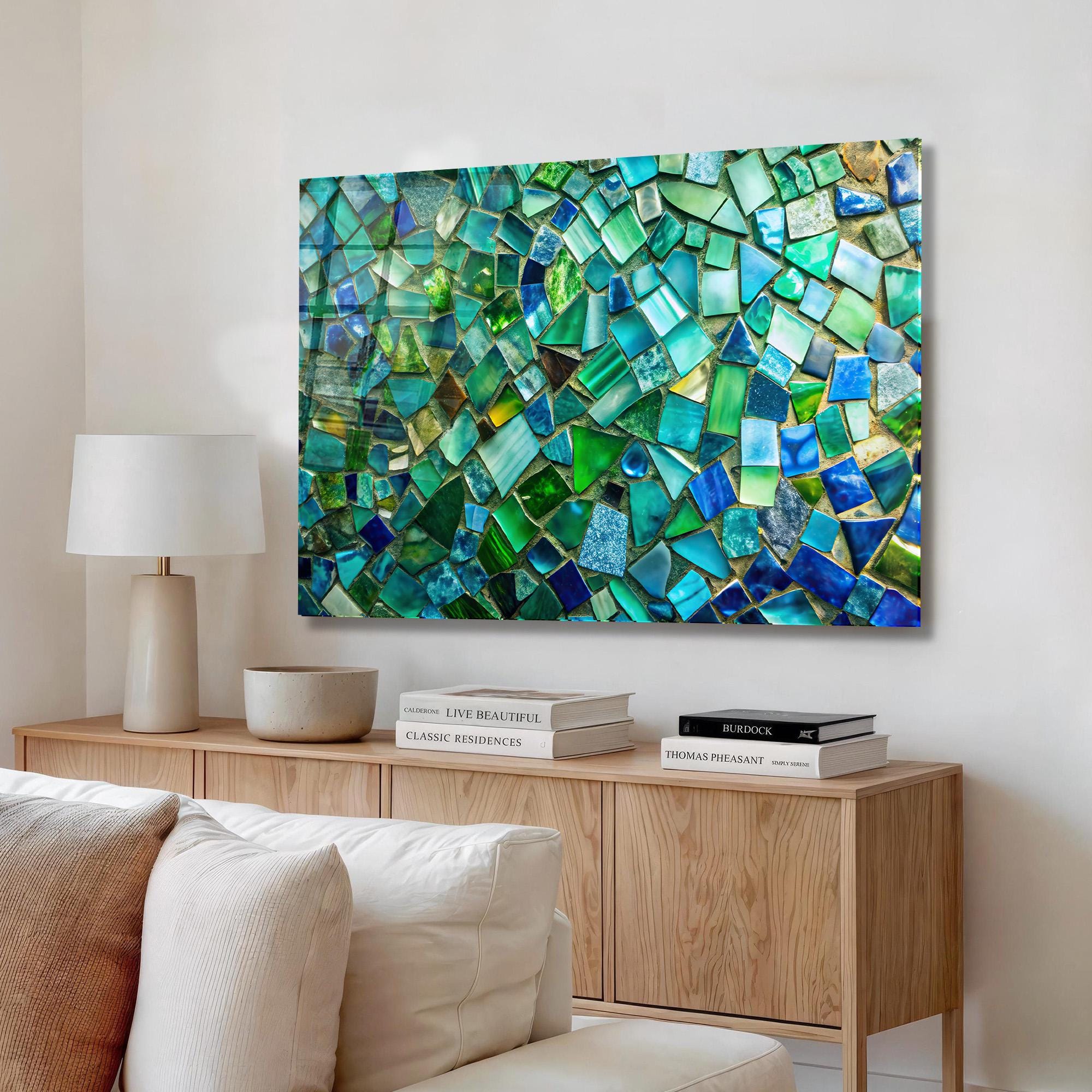 Ocean Mosaic Look Tempered Glass Wall Art, Coastal Decor - Etsy