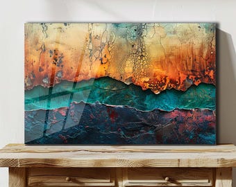 Tempered Glass Wall Art, Abstract Sunset Landscape, Modern Home Decor