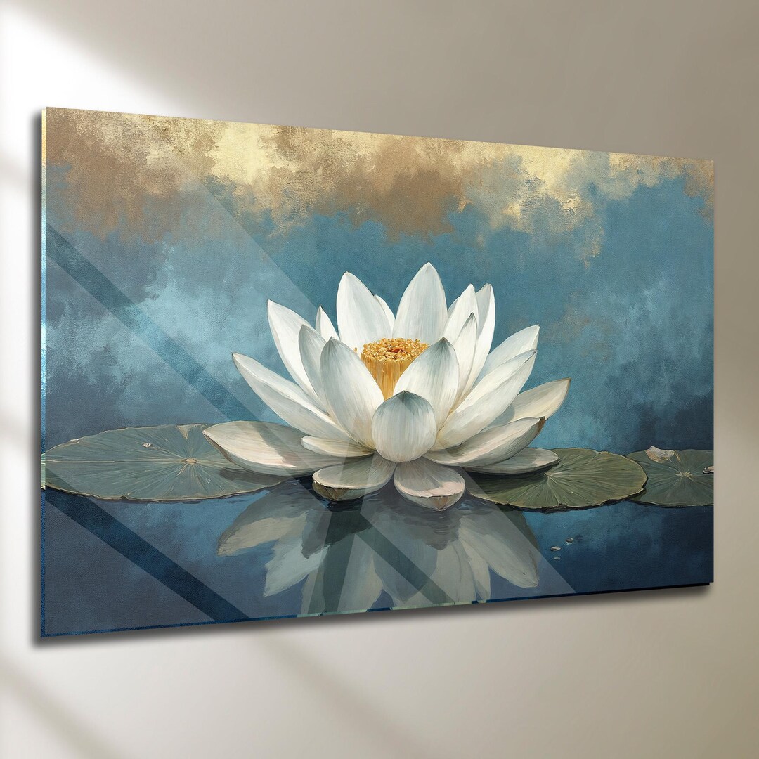 White Lotus Flower Tempered Glass Wall Art – Zen Floral Decor - Etsy