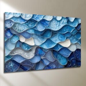 3D Style Blue Ocean Texture – Tempered Glass Coastal Wall Art