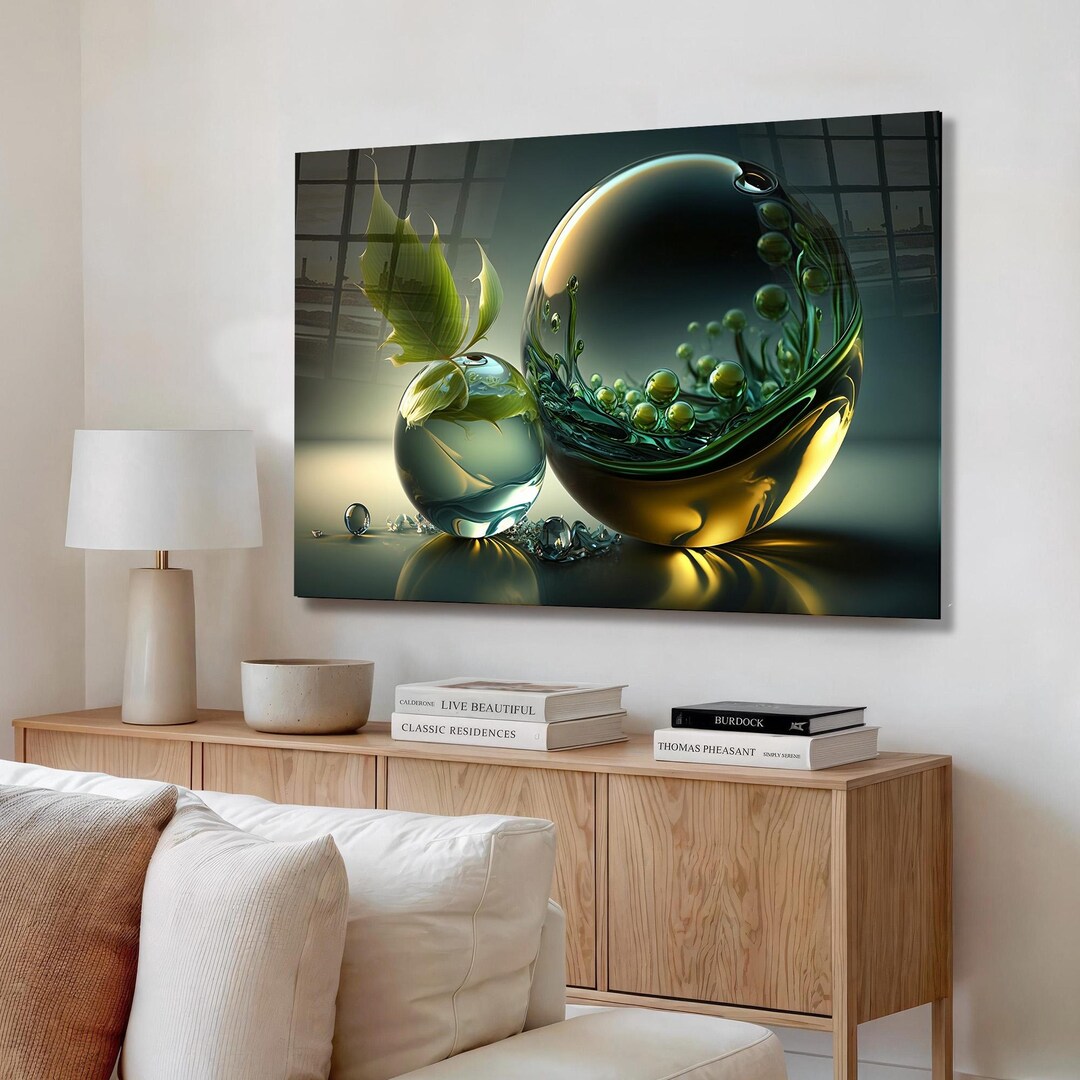 Tempered Glass Wall Art Abstract Green Botanical Modern Luxury ...