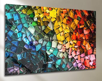 Arte de pared de vidrio templado, diseño abstracto con aspecto de mosaico arcoíris