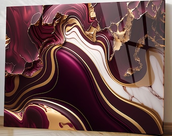 burgundy Marble Tempered Glass Wall Art - Modern Luxury Decor