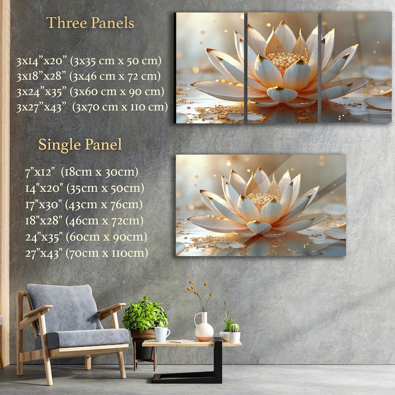 Golden Lotus Flower Tempered Glass Wall Art Zen Spa Floral Decor - Etsy