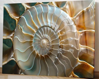 Tempered Glass Nautilus Shell Wall Art, Coastal Marine Decor