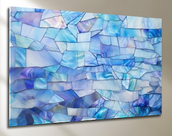 Arte mural de vidrio templado con mosaico azul, decoración costera moderna