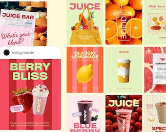 Modèles de publication Instagram Juice Shop | Modèles de smoothie modifiables, boissons (toile)