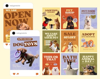Pet Care Instagram Templates, Vet Grooming Social Media (Canva)