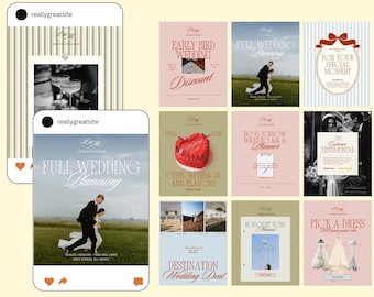 Modèles Instagram de mariage, messages vintage sur toile pastel (téléchargement numérique)