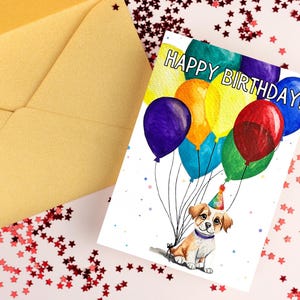 Carte d'anniversaire à imprimer, carte chiot, carte aquarelle, carte d'anniversaire chiot mignon, peinture d'anniversaire