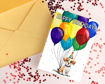 Tarjeta de cumpleaños de cachorro en acuarela (descarga digital)