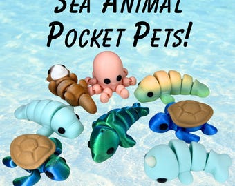 Mascotas de bolsillo de animales marinos, juguetes antiestrés impresos en 3D brillantes, tortuga que brilla en la oscuridad, delfín