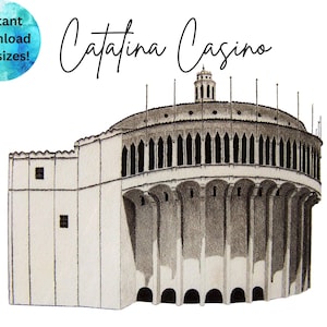 Catalina Casino Charcoal Drawing, Catalina Island Print, Avalon Casino Card, Black and White Print, Catalina Card, Casino Print