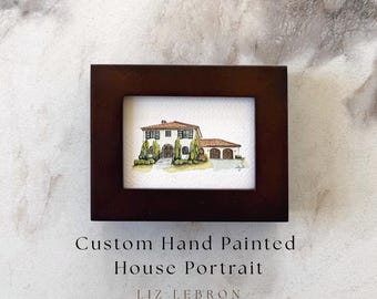 Framed Mini Watercolor House Painting | Original Miniature Home Portrait by Liz Lebron