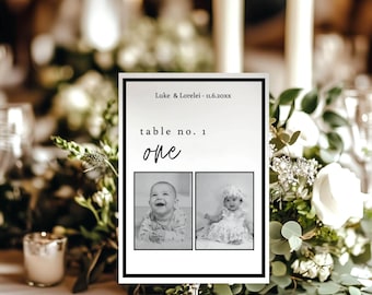 Photo Table Number Template. When We Were Table Numbers. Wedding Reception Table Number Cards. Editable Canva Template Wedding Signage W107A