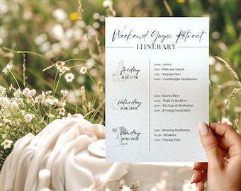 Editable Yoga Retreat Weekend Itinerary Template, Digital Canva Schedule, Wellness Retreat Planner, Instructor Printable Itinerary, IC702