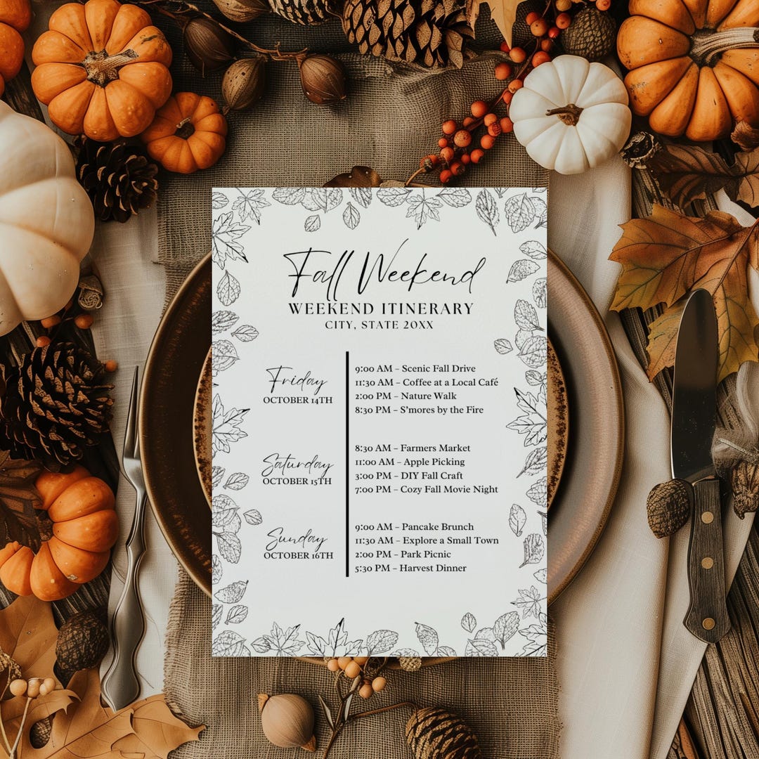 Editable Fall Weekend Itinerary Template, 3-day Autumn Trip Planner ...