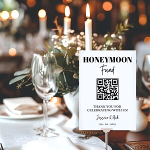 Honeymoon Fund Sign, Modern Wedding QR Code Sign Template, Minimalist Venmo Honeymoon Wish Sign, Printable Download Scan to Pay Sign, W103B