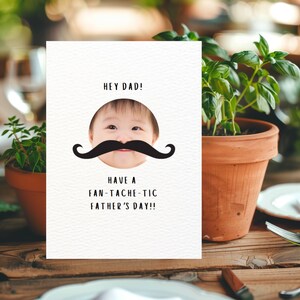 Cartão engraçado para o Dia dos Pais para crianças, modelo editável do Canva, cartão com bigode, cartão com foto personalizado para o pai, piada engraçada de pai, MMS05