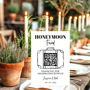 Honeymoon Fund Sign Template, Minimalist Honeymoon Wish Sign, Modern Venmo Wedding QR Code Sign, Payment Sign Download Scan & Pay Sign W103A