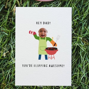 Lustige Vatertags-Grillkarte mit Foto, bearbeitbare Canva BBQ Dad-Vorlage, Dad Joke Pun Card, Kinderfoto, benutzerdefinierte Karte von Kid-MMS05