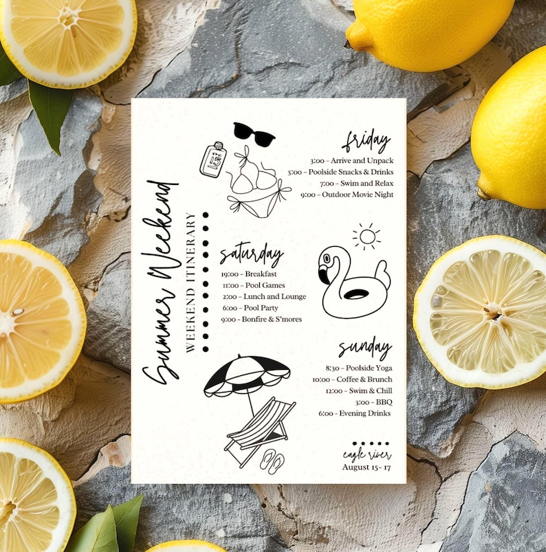 Editable Summer Weekend Itinerary Template, Canva Pool Party Planner ...