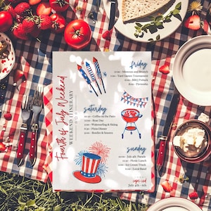 Editable 4th of July Weekend Itinerary Template, Canva Itinerary Planner, Independence Day Schedule, Printable Holiday Weekend Agenda, MMS02