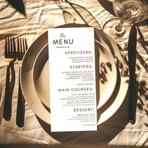 Minimalist Wedding Menu Template, Modern Menu Card, Printable Dinner Menu Template, Elegant Wedding Menu Card, Editable Canva Template W105A