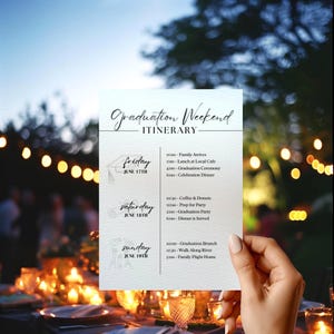 Graduation Weekend Itinerary Template, Class of 2025 Senior Graduation Party Template, Editable Minimalist Graduation Canva Template, IC703