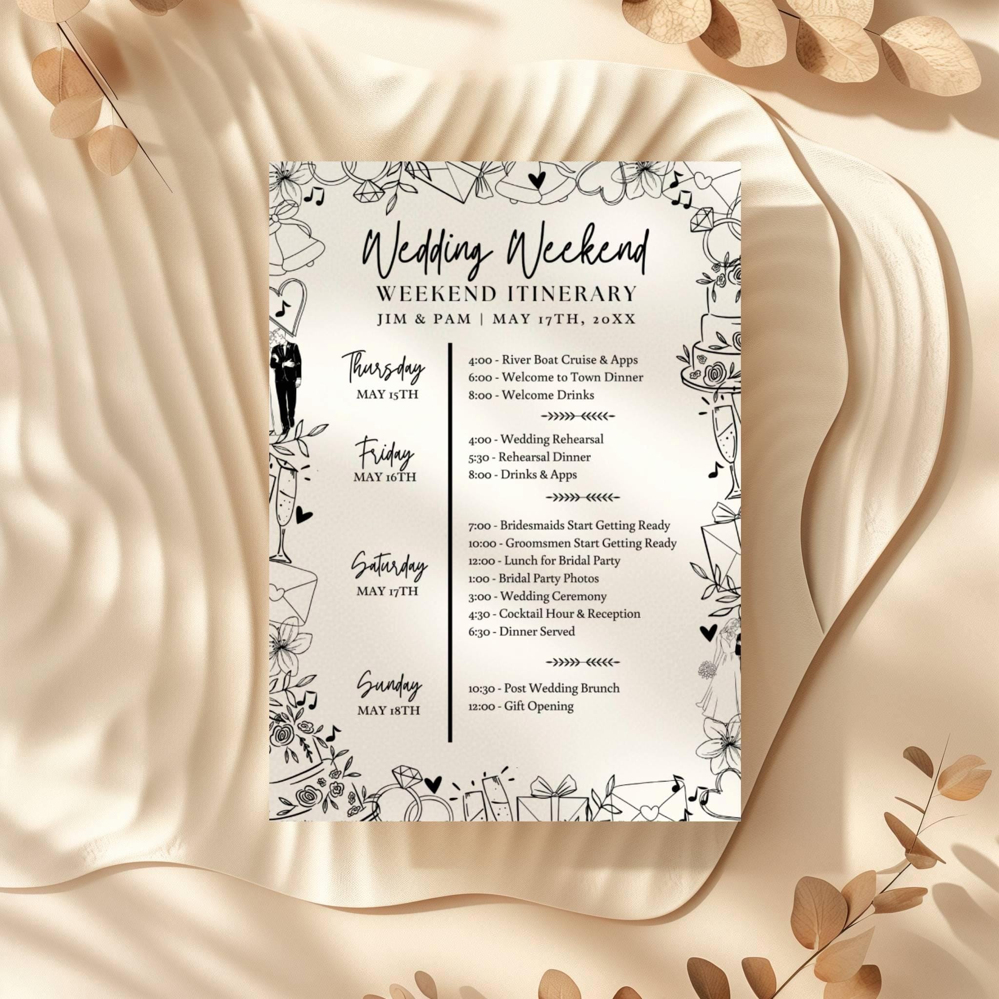 Wedding Day Schedule, Bridal Party Schedule, Wedding Party Timeline