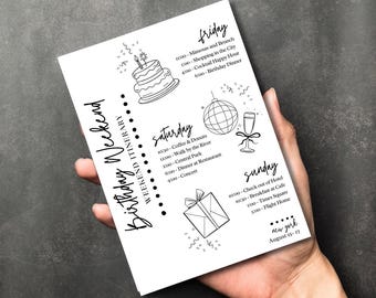 Birthday Itinerary Template, Birthday Weekend Party Schedule, Editable Birthday Agenda, Birthday Invitation, Printable Canva Template IB303A