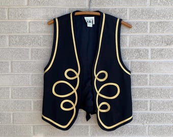 Vtg Black and Gold Loop Vest MEDIUM Sandra Ow-Wing N.R.1 Gold Cord