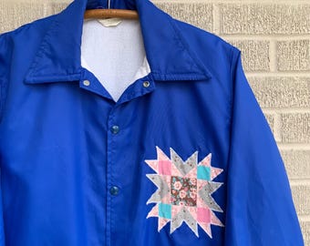 VTG Gesteppte Windjacke XL Juwel Sport Leichte Jacke Quilt Patch Blau