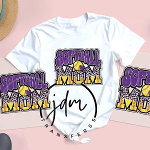 Softball Mom, Purple Leopard, cheetah print, DTF Print, One press Transfer, Direct to Film