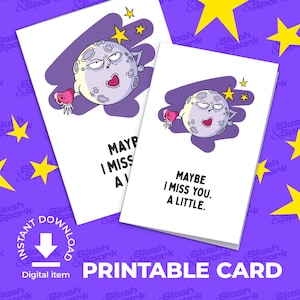 imprimable Tu me manques | Carte d'amour drôle de lune maussade | Cadeau unique pour lui son ami | Téléchargement numérique pour la Saint-Valentin