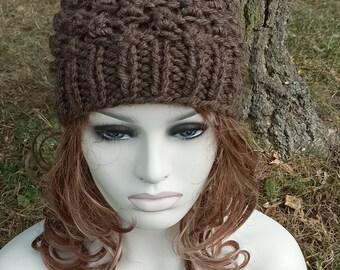 Brown Chunky Hat, Beanie Hat, Womens Knit Hat, Winter Hat