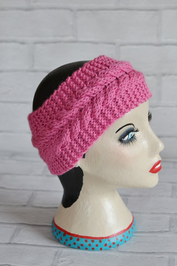 pretty in pink womens earwarmer. Pink knitted adult earwarmer adult headband
