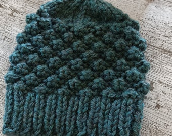 Chunky Knit Hat, Khaki, Teal Hat, Beanie Hat, Womens Knit Hat, Winter Hat