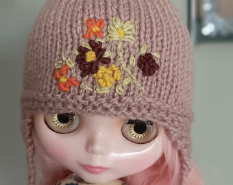 Blythe Pixie Hat, Embroidered Flowers Dolls Hat