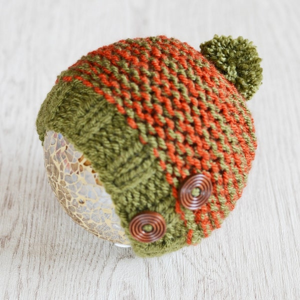Babymutsje, jongens muts hoed, pasgeboren hoed, Chunky brei, hoed, roest en Khaki