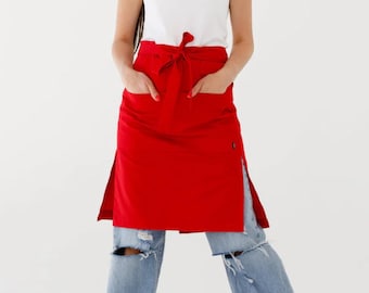 Waist Apron with Pockets: Cotton Blend Restaurant Workwear