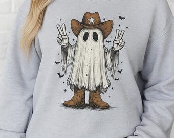 Cowboy Ghost Halloween Sweatshirt: Western Spooky Season Pullover
