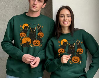 Halloween Black Cat Pumpkin Hoodie: Spooky Witchy Fall Sweatshirt