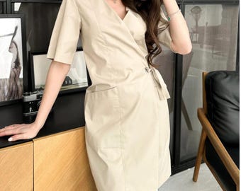 Personalized Black Barbershop Apron: Medical Cotton Hair Stylist Robe