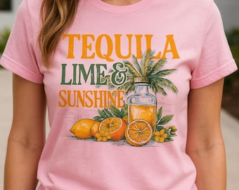 Camiseta gráfica de tequila y lima: vacaciones de verano, fiesta en la playa