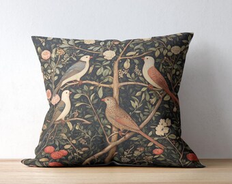 Housse de coussin oiseau floral William Morris : coussin vintage Art nouveau