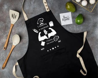 Delantal personalizado: Delantal de sarga con texto personalizado y bolsillos
